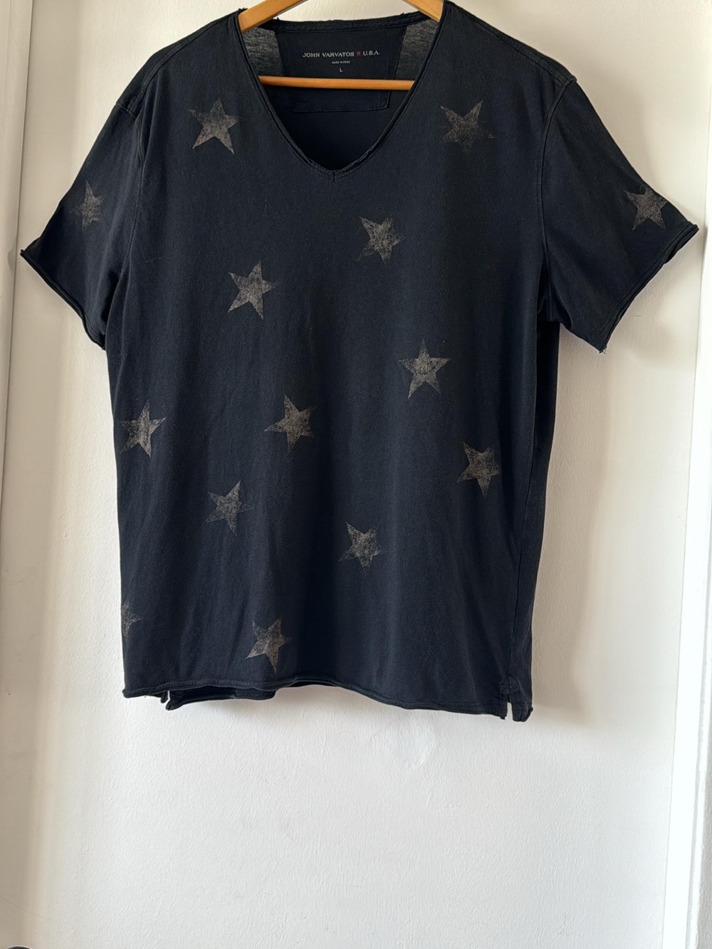 John Varvatos Black Tee with Red Star Detail